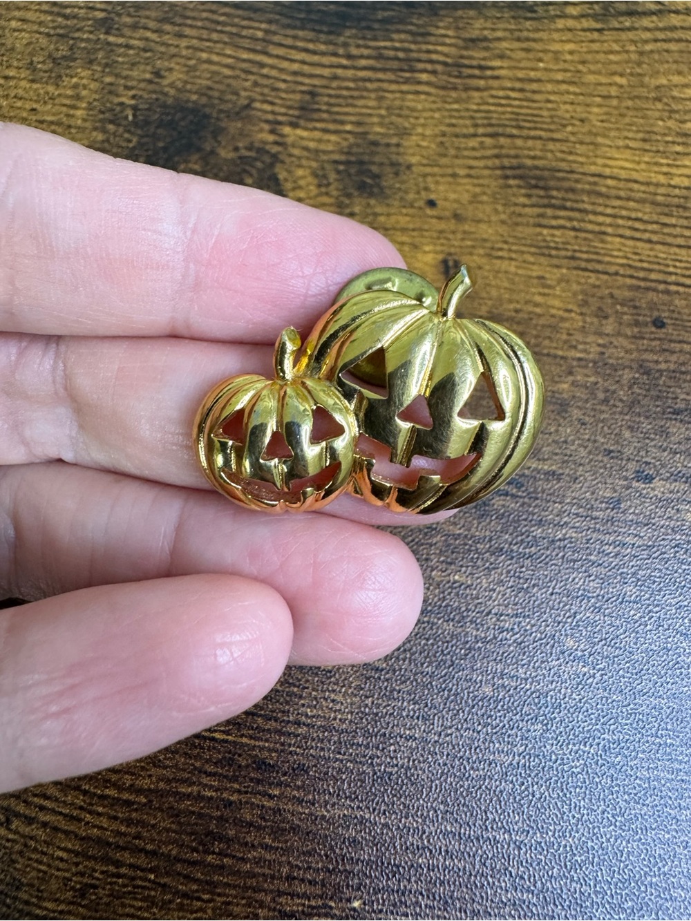 Vintage Gold Pumpkin Duo Brooch - Women Halloween Jewelry